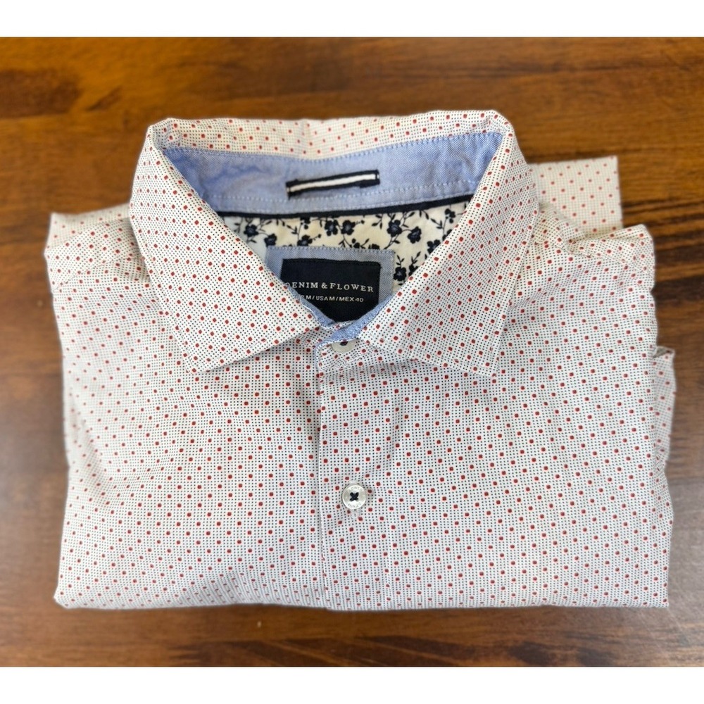 Denim & Flower Ricky Singh Button Down‎ Shirt Mens L Red Dot Print